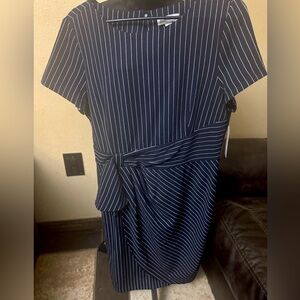 Shelby & Palmer Navy Pinstripe Midi Dress